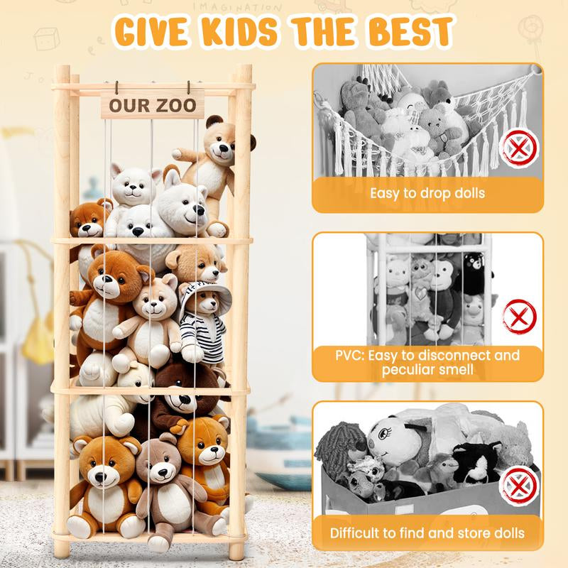 Stuffed Animal Storage & Organizer, Wooden Cute Zoo Toy Holder for Toddler Rooms, Playrooms & Bedrooms Racks