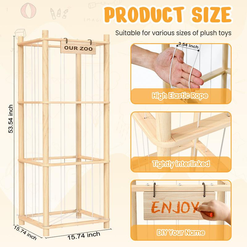 Stuffed Animal Storage & Organizer, Wooden Cute Zoo Toy Holder for Toddler Rooms, Playrooms & Bedrooms Racks