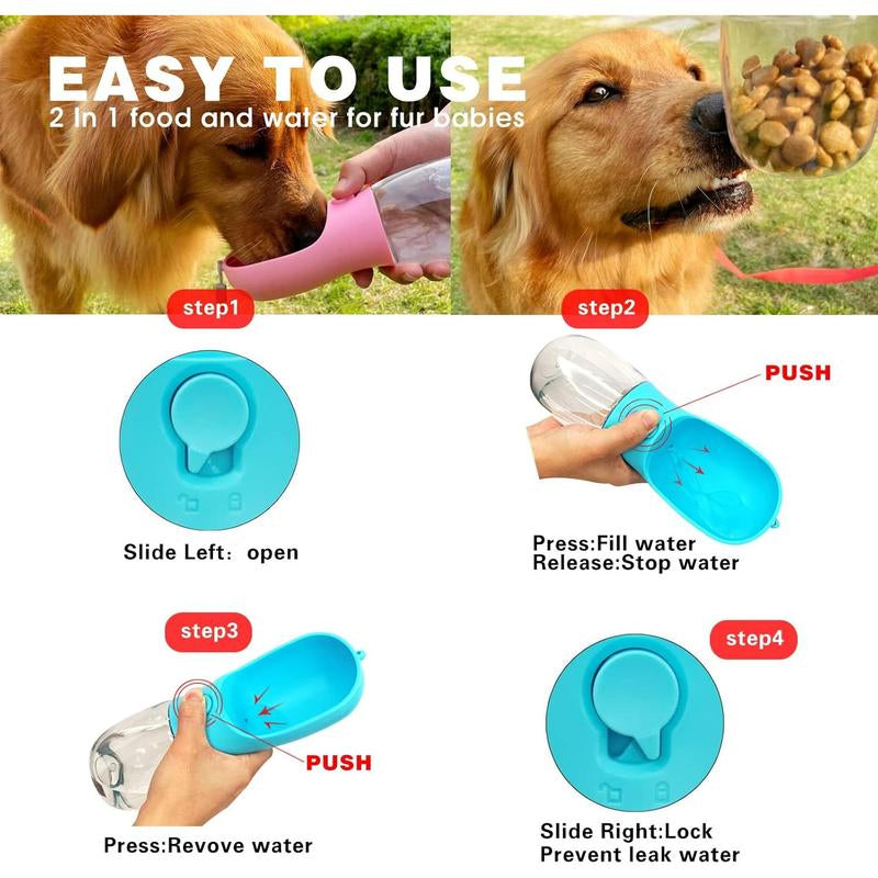 Dog Water Bottle,Portable Pet Water Bottle with Food Container,Outdoor Portable Water Dispenser for Cat,Puppy,Pets for Walking,Hiking,Travel,Puppy Essentials,Dog Stuff(19Oz)