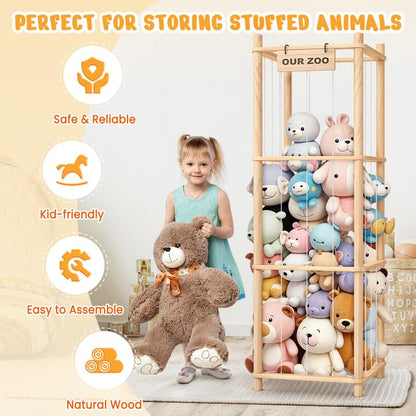 Stuffed Animal Storage & Organizer, Wooden Cute Zoo Toy Holder for Toddler Rooms, Playrooms & Bedrooms Racks