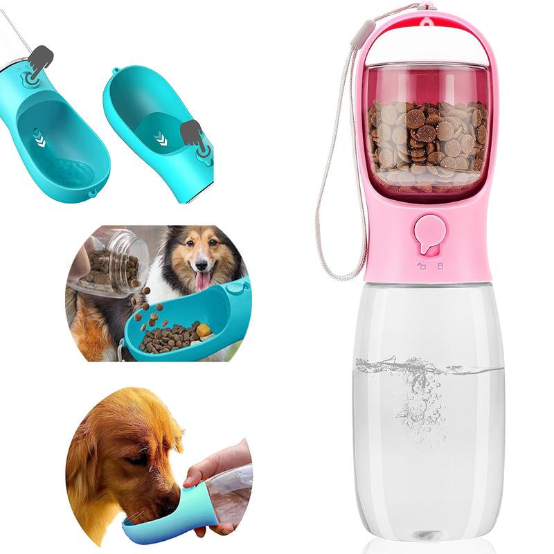 Dog Water Bottle,Portable Pet Water Bottle with Food Container,Outdoor Portable Water Dispenser for Cat,Puppy,Pets for Walking,Hiking,Travel,Puppy Essentials,Dog Stuff(19Oz)