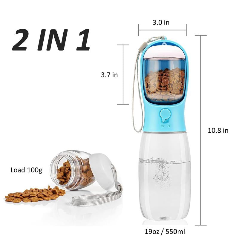 Dog Water Bottle,Portable Pet Water Bottle with Food Container,Outdoor Portable Water Dispenser for Cat,Puppy,Pets for Walking,Hiking,Travel,Puppy Essentials,Dog Stuff(19Oz)