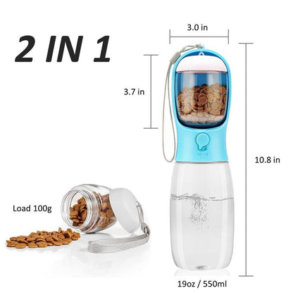 Dog Water Bottle,Portable Pet Water Bottle with Food Container,Outdoor Portable Water Dispenser for Cat,Puppy,Pets for Walking,Hiking,Travel,Puppy Essentials,Dog Stuff(19Oz)