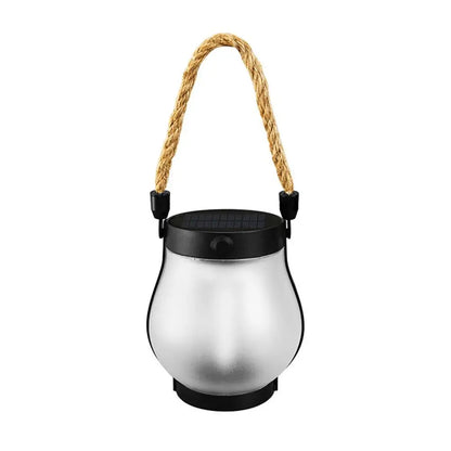 Solar Flame Lamp Rechargeable Hanging Courtyard Decoration Garden Lantern Lighting Lamp with Hemp Rope Outdoor Camping Lamp